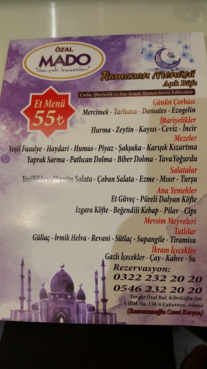 Menu Turgut Özal Mado-1