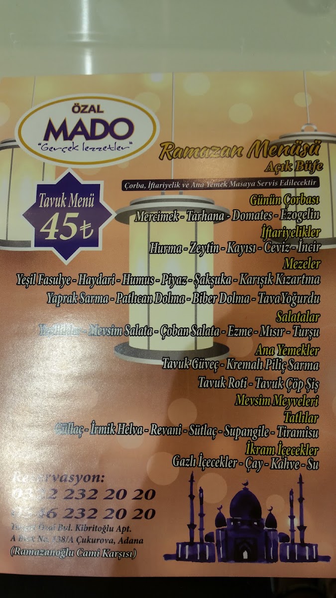 Menu Turgut Özal Mado-2